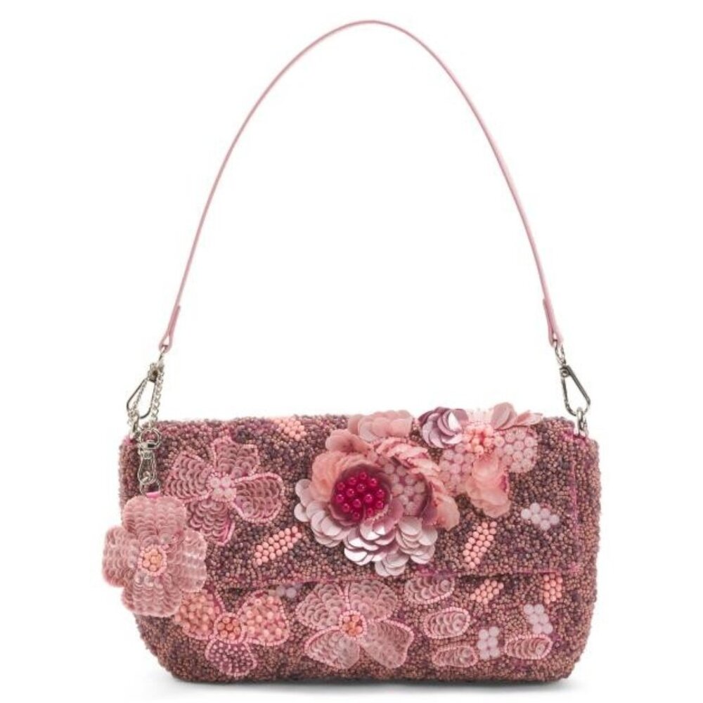 MADE IN INDIA Beaded Big Flower Pot Shoulder Bag